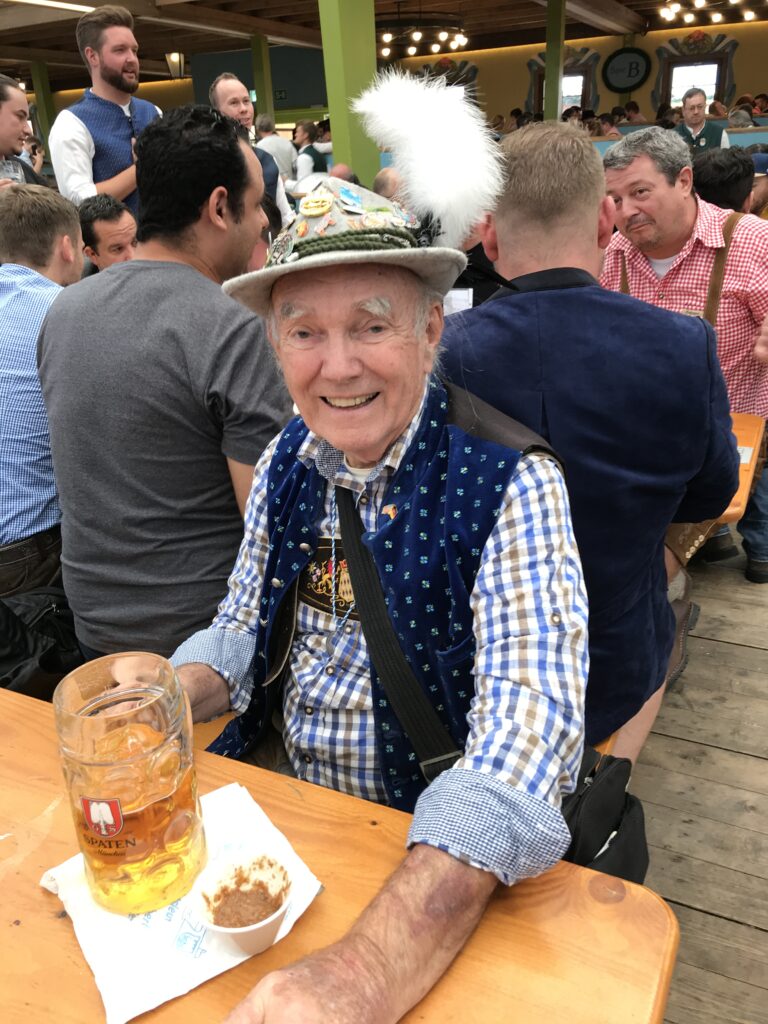 American man at O-fest in Bavarian Tracht