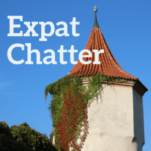 Blutenburg tower with "Expat Chatter" text