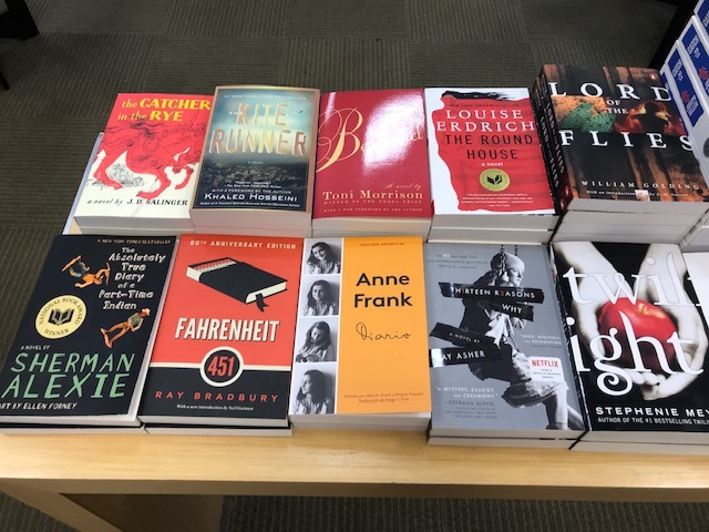 Banned books on a table