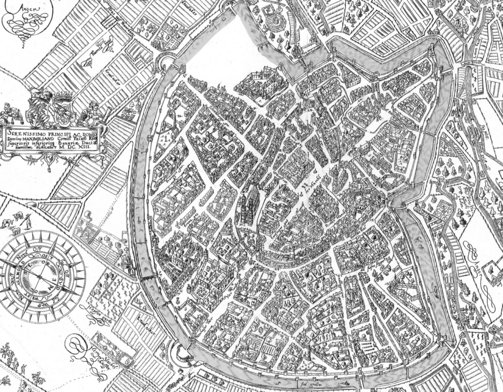 17th century drawing of center of Munich